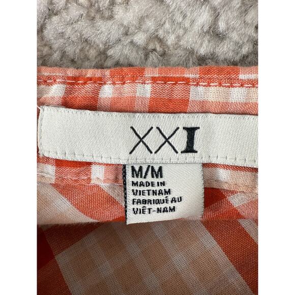 XXI Size M Plaid Cotton Button Top Salmon Long Sleeve Casual Pocket Collar - Picture 7 of 9